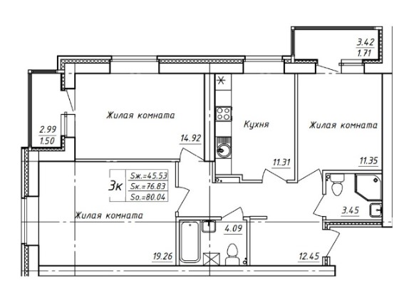 планировка квартиры 80 м2